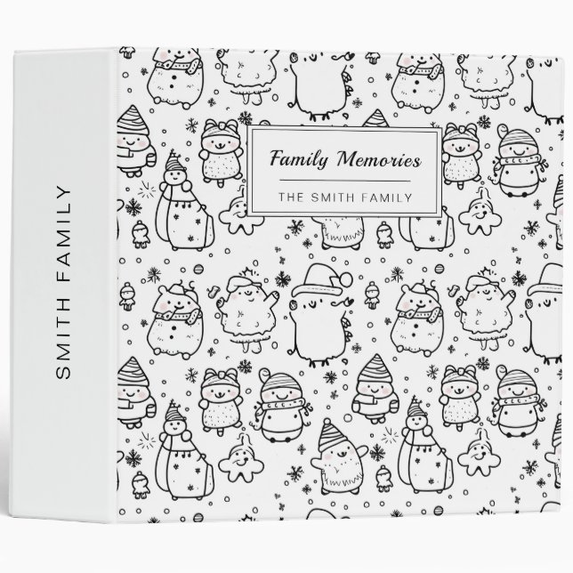 Cute Winter Christmas Doodle Pattern (5) 3 Ring Binder (Front/Spine)