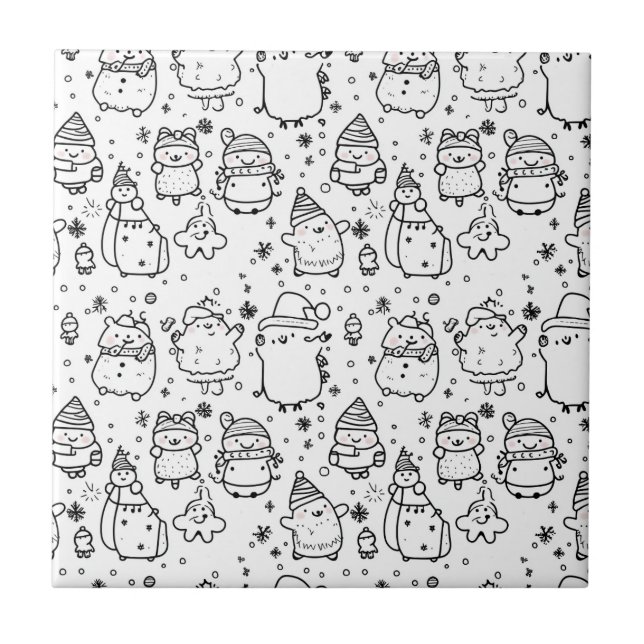 Cute Winter Christmas Doodle Pattern (5) Ceramic Tile (Front)