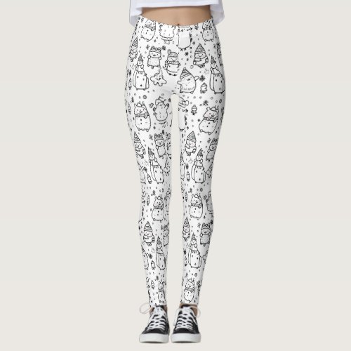 Cute Winter Christmas Doodle Pattern (5) Leggings