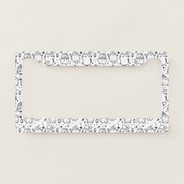Cute Winter Christmas Doodle Pattern (5) License Plate Frame (Front)