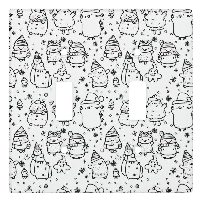 Cute Winter Christmas Doodle Pattern (5) Light Switch Cover (Front)