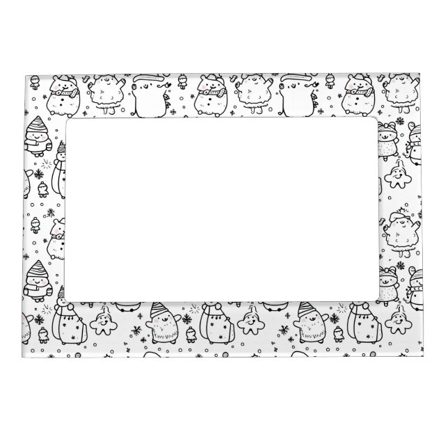 Cute Winter Christmas Doodle Pattern (5) Magnetic Frame (Front)