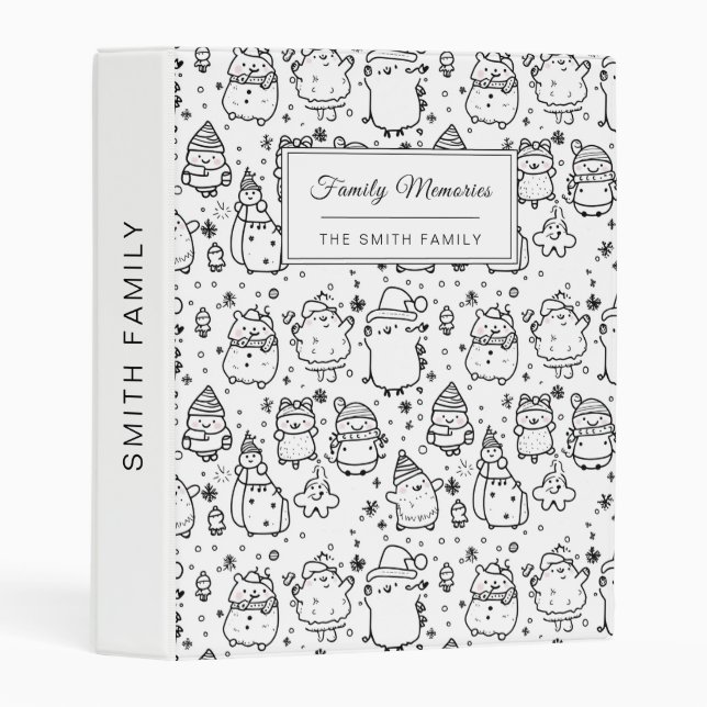 Cute Winter Christmas Doodle Pattern (5) Mini Binder (Front/Spine)