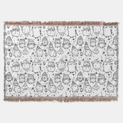 Cute Winter Christmas Doodle Pattern (5) Throw Blanket
