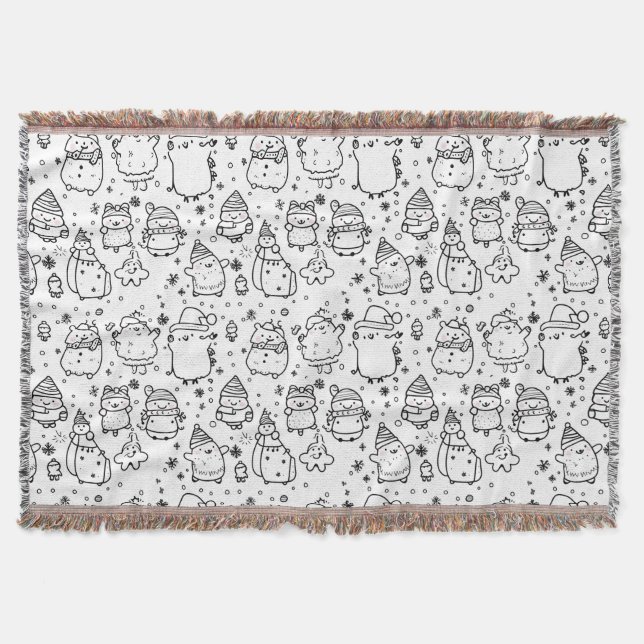 Cute Winter Christmas Doodle Pattern (5) Throw Blanket (Front)