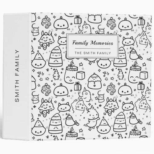 Cute Winter Christmas Doodle Pattern (6) 3 Ring Binder