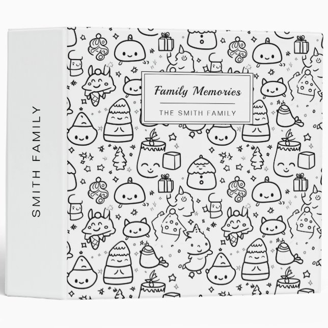 Cute Winter Christmas Doodle Pattern (6) 3 Ring Binder (Front/Spine)