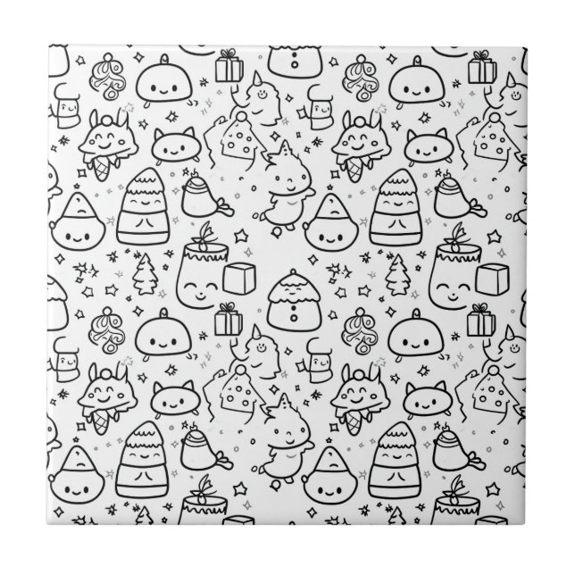 Cute Winter Christmas Doodle Pattern (6) Ceramic Tile (Front)