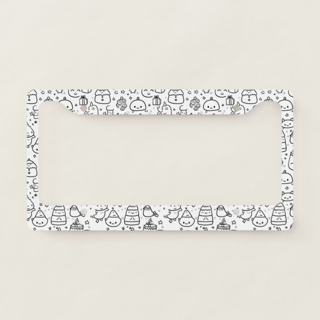 Cute Winter Christmas Doodle Pattern (6) License Plate Frame (Front)