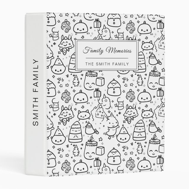 Cute Winter Christmas Doodle Pattern (6) Mini Binder (Front/Spine)