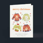 Cute Winter Christmas Hearts Leafy Ugly Sweater  Holiday Card<br><div class="desc">If you need any further customisation please feel free to message me on yellowfebstudio@gmail.com.</div>