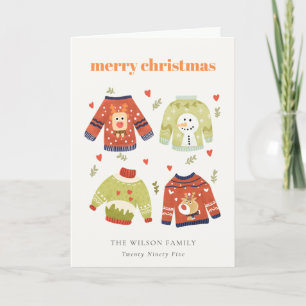 Cute Winter Christmas Hearts Leafy Ugly Sweater Holiday Card
