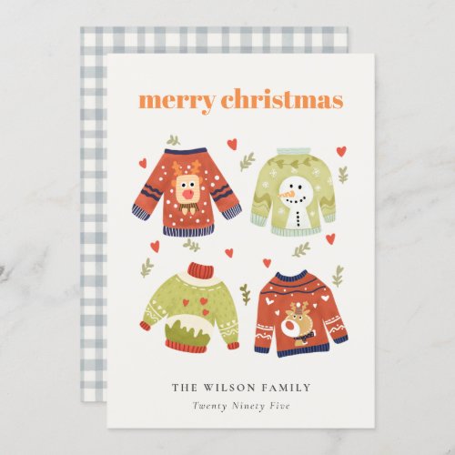 Cute Winter Christmas Hearts Leafy Ugly Sweater  Holiday Card