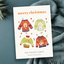 Cute Winter Christmas Hearts Leafy Ugly Sweater  Holiday Card