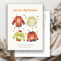 Cute Winter Christmas Hearts Leafy Ugly Sweater  Holiday Postcard