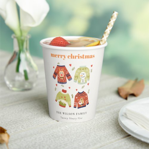 Cute Winter Christmas Hearts Leafy Ugly Sweater  Paper Cups