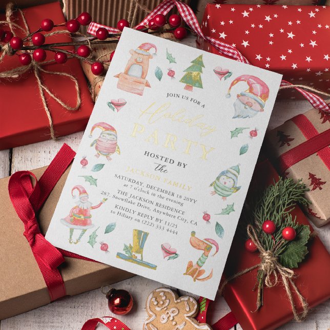 Cute Winter Christmas Holiday Party Gold Foil Invitation (Creator Uploaded)