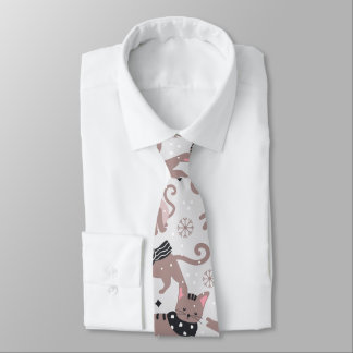 Cute Winter Christmas Kitty Cat Pattern Neck Tie