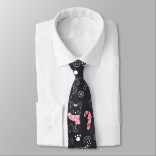 Cute Winter Christmas Kitty Cat Pattern Neck Tie