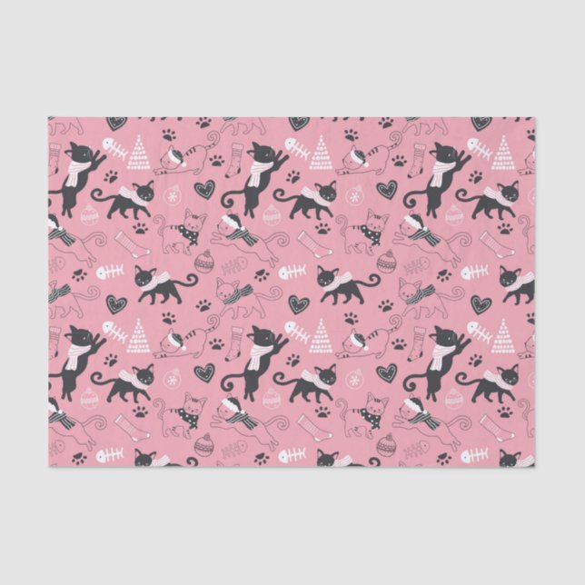 Cute Winter Christmas Kitty Cat Pattern Tissue Paper (Front)