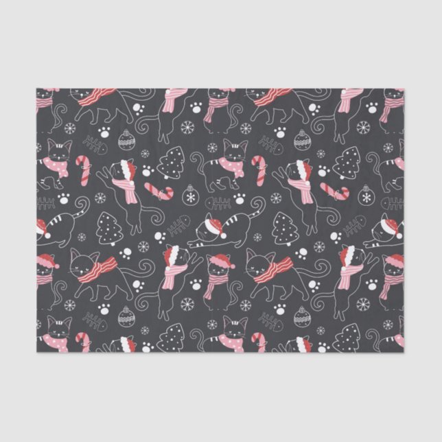 Cute Winter Christmas Kitty Cat Pattern Tissue Paper (Front)