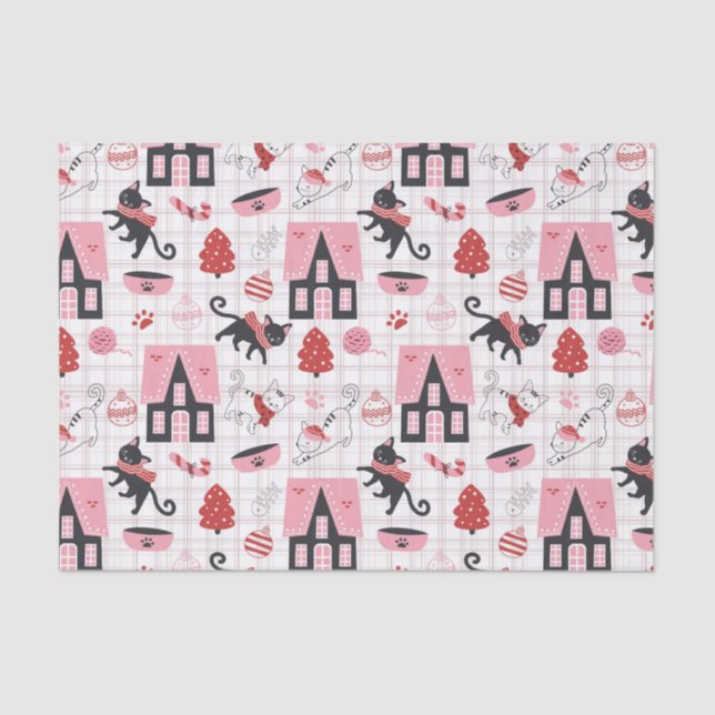 Cute Winter Christmas Kitty Cat Pattern Tissue Paper (Front)