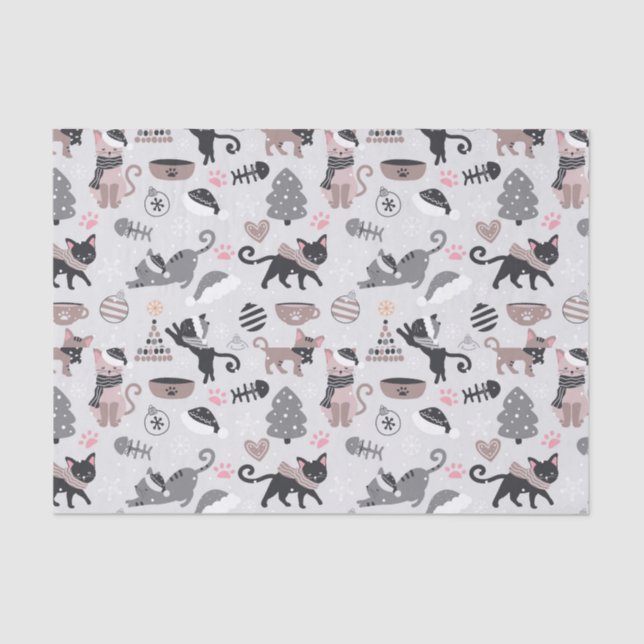 Cute Winter Christmas Kitty Cat Pattern Tissue Paper (Front)