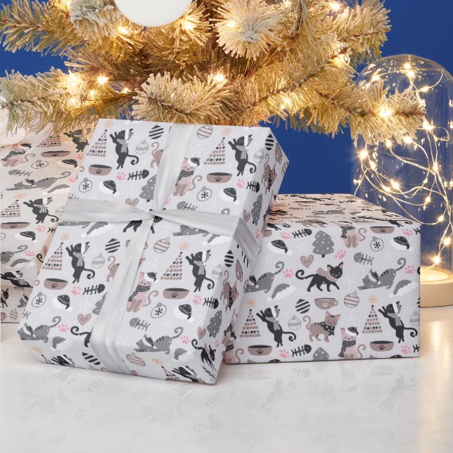 Cute Winter Christmas Kitty Cat Pattern Wrapping Paper (Holidays)
