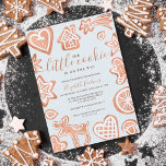 Cute winter Christmas little cookie baby shower Invitation<br><div class="desc">Cute little cookie is on the way,  an adorable winter Christmas baby shower invitation with an elegant script font typography featuring cute Christmas cookies illustration,  with hearts,  moose,  house,  stars,  ginger,  on ice blue and snow background.</div>