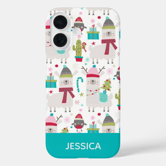 Cute Winter Christmas Llama Pattern Personalized Case-Mate iPhone Case (Back)