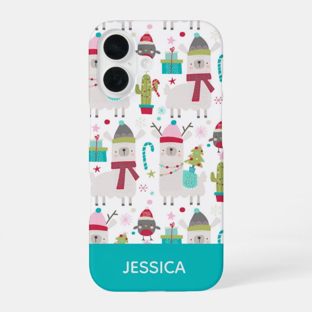 Cute Winter Christmas Llama Pattern Personalized Iphone Case (Back)