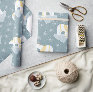 Cute Winter Christmas Polar Bear Snowflake Wrapping Paper