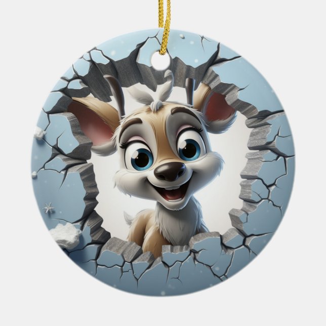Cute Winter Christmas reindeer  Ceramic Ornament (Front)