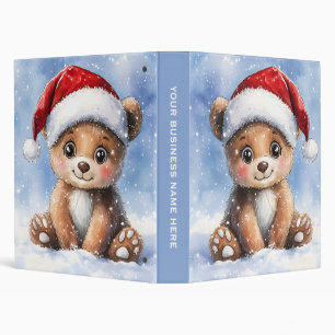 Cute Winter Christmas Santa Bear Cub Watercolor 3 Ring Binder