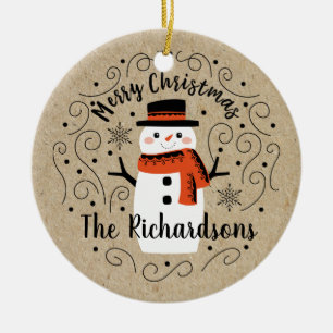 Cute Winter Christmas Snowman Ceramic Ornament