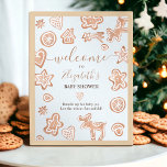 Cute winter Christmas welcome cookie baby shower Poster<br><div class="desc">Welcome your guests to a magical Winter Wonderland Baby Shower with our enchanting Welcome Sign. The design captures the festive spirit with illustrations of hearts, moose, houses, stars, ginger, and more, all in a charming gouache style. Set the tone for a cozy celebration as everyone steps into our baby's sweet...</div>
