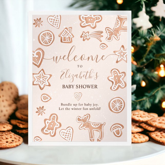 Cute winter Christmas welcome cookie baby shower Poster (Cute winter Christmas welcome cookie baby shower poster)