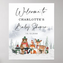 Cute Winter Christmas Woodland Baby Shower Welcome Poster