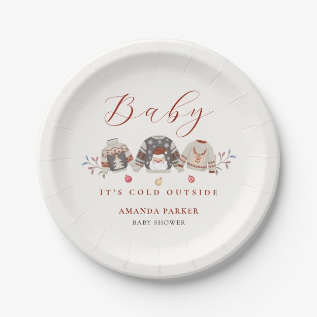 Cute Winter Clothes Christmas Baby Shower  Paper Plates (Front)