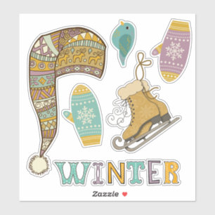Cute winter collage ice skates knit stocking cap   sticker