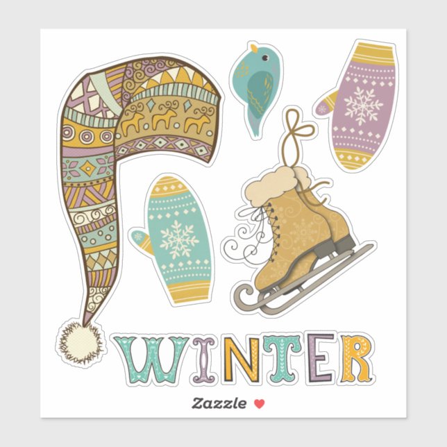 Cute winter collage ice skates knit stocking cap   sticker (Sheet)