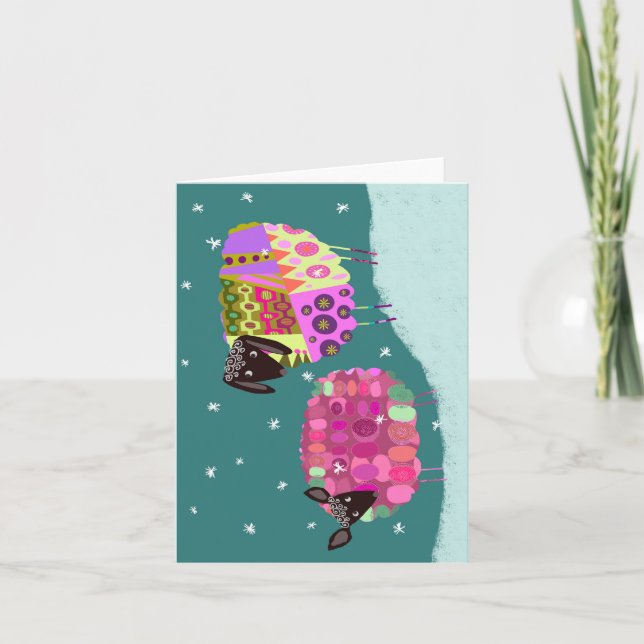 Cute Winter Colorful Sheep BLANK Greeting Card (Front)
