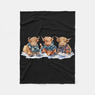 Cute Winter Cows Plaid Scarf Skiing Snowshoe Snow Fleece Blanket