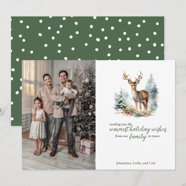 Cute Winter Deer in Snow Forest Holiday Card (Front/Back)