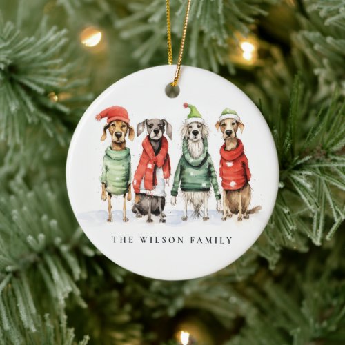 Cute Winter Dogs Sweater Furry  Bright Christmas  Ceramic Ornament
