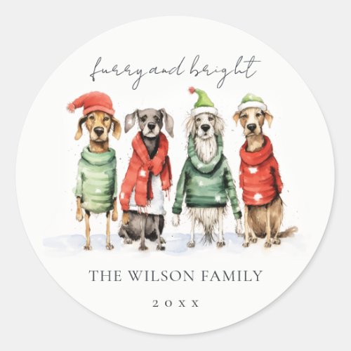 Cute Winter Dogs Sweater Furry  Bright Christmas  Classic Round Sticker