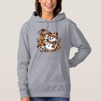 Cute Winter Duo: Dog in Patterned Hat and Snowman  Hoodie