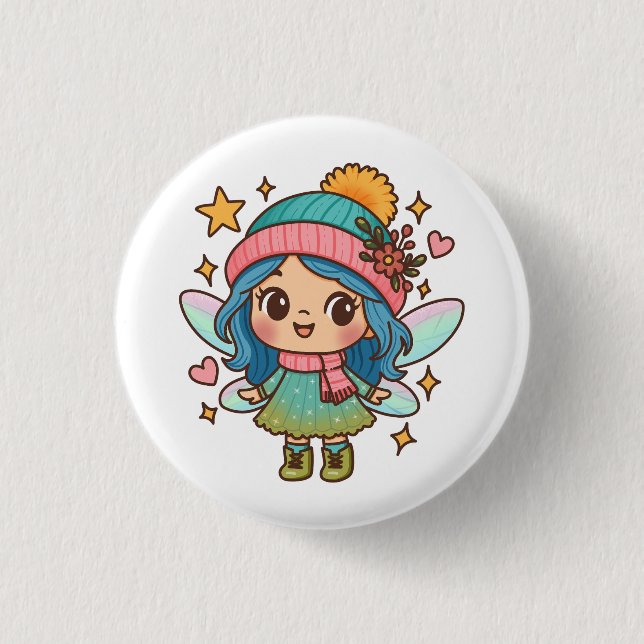 Cute Winter Fairy Kawaii Pastel Fantasy Art Button (Front)