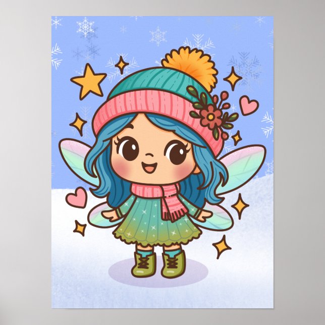 Cute Winter Fairy Kawaii Pastel Fantasy Art Poster (Front)