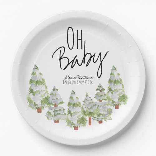 Cute winter forest babyshower paper plate